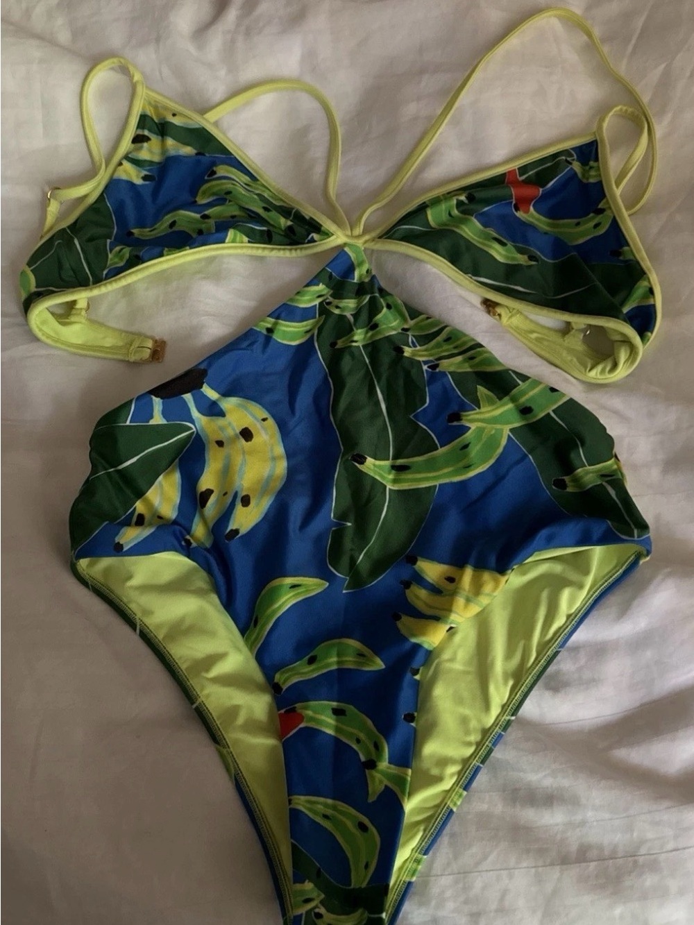 FARM Rio Blue Green Banana Print One-Piece Swimsuit